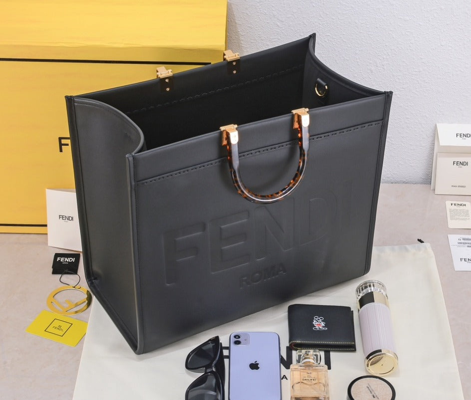 FF lg leather tote w/ crossbody strap